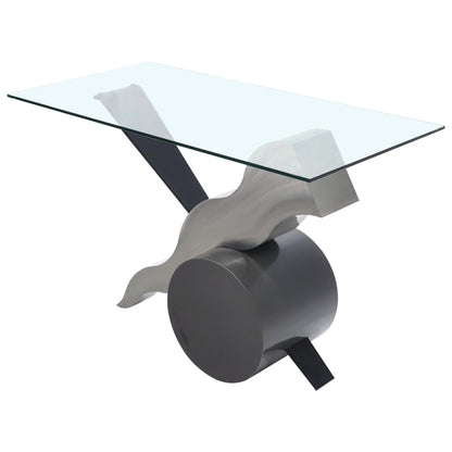 EstablishedLines Forged Steel Base Glass Top Console Sofa Table