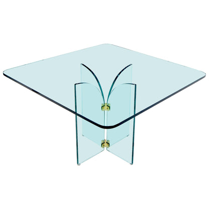 EstablishedLines Thick Rounded Square Glass Top Dining Table on Thick Glass Pedestal Base