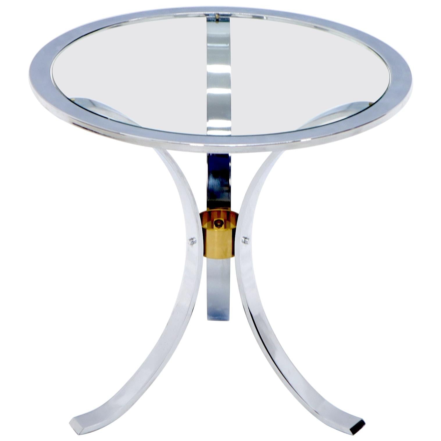 EstablishedLines Round Crome and Brass Glass Top Occasional Side Table