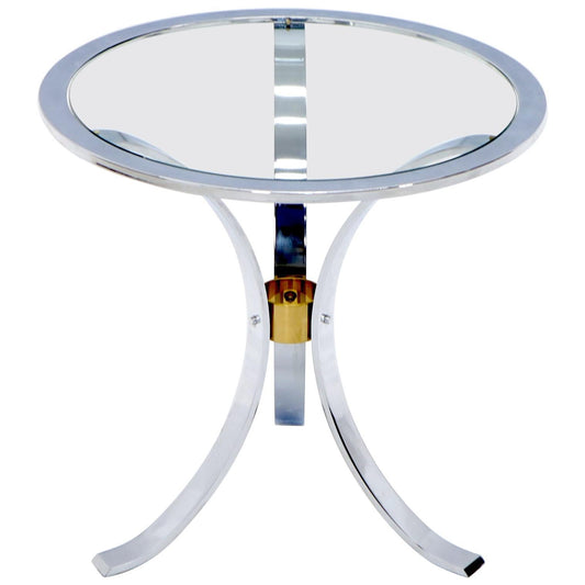 EstablishedLines Round Crome and Brass Glass Top Occasional Side Table