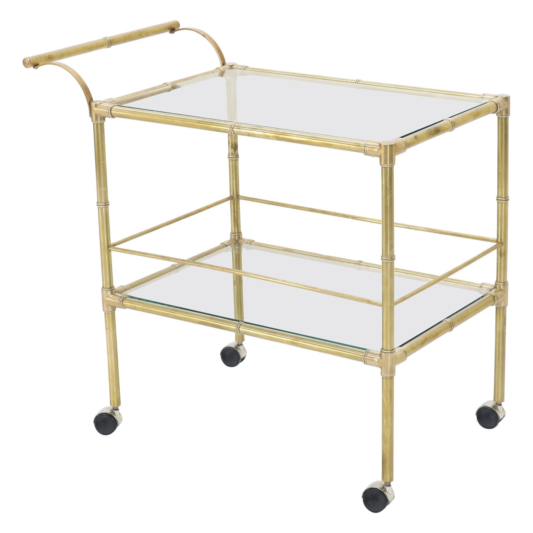 EstablishedLines Solid Brass Faux Bamboo Rectangular Shape Two-Tier Serving Cart