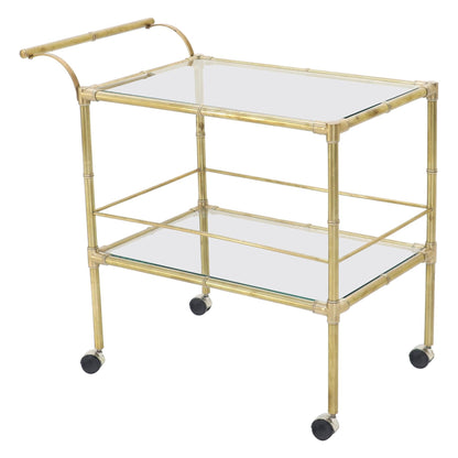EstablishedLines Solid Brass Faux Bamboo Rectangular Shape Two-Tier Serving Cart