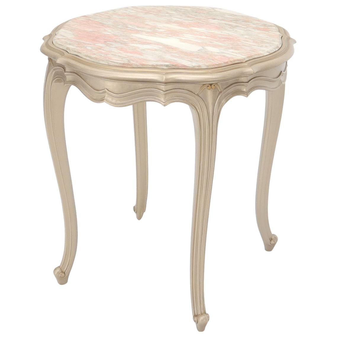 EstablishedLines Country Provincial Tall Legs Silver Gilt Marble-Top Lamp Table Stand