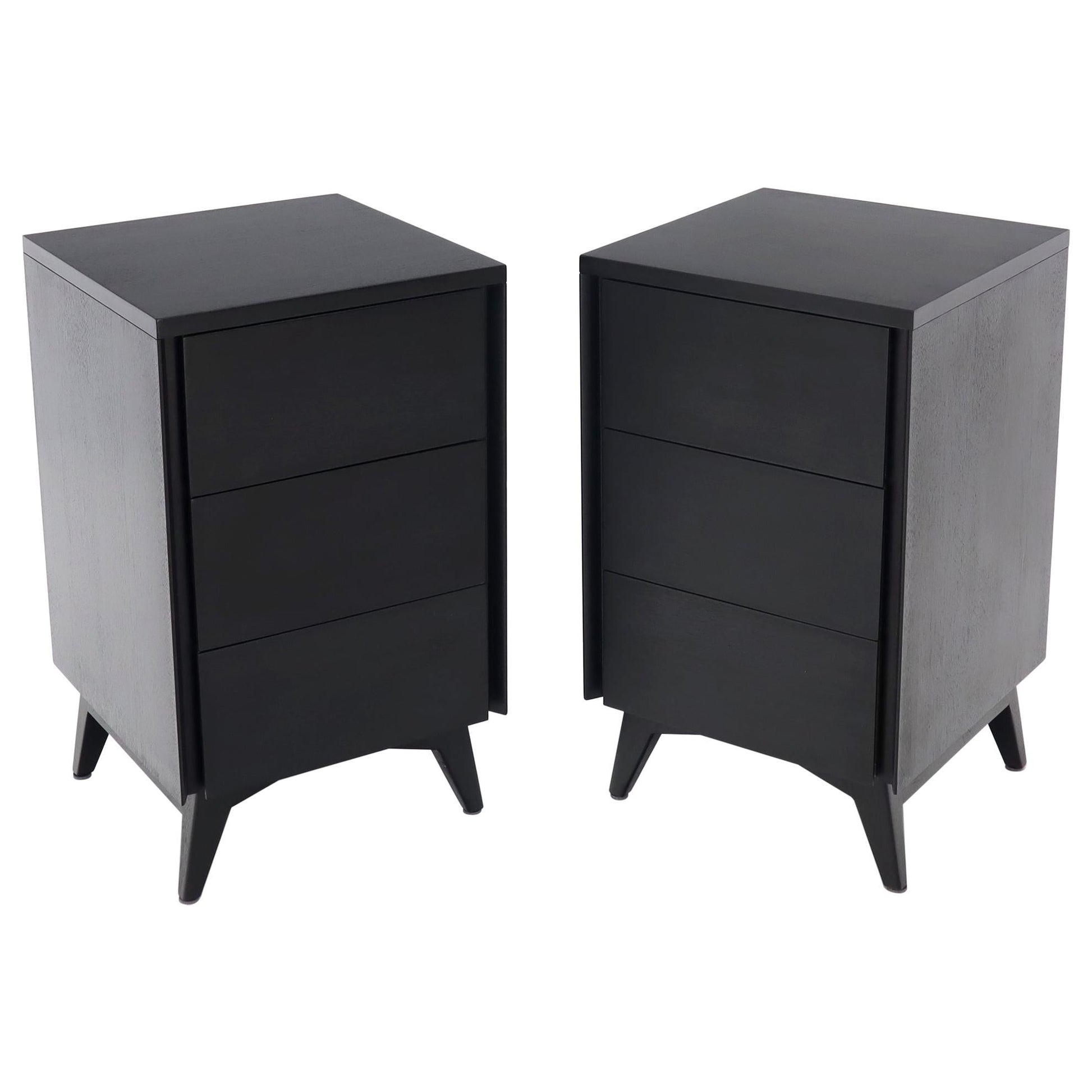 EstablishedLines Pair of Ebonized Mahogany Three Drawers Narrow Chests End Side Tables