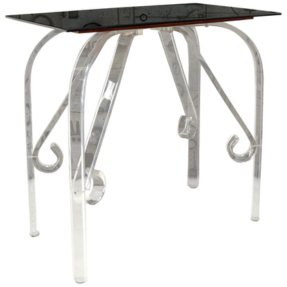 EstablishedLines Bent Lucite Legs Black Smoked Glass Top Side End Table