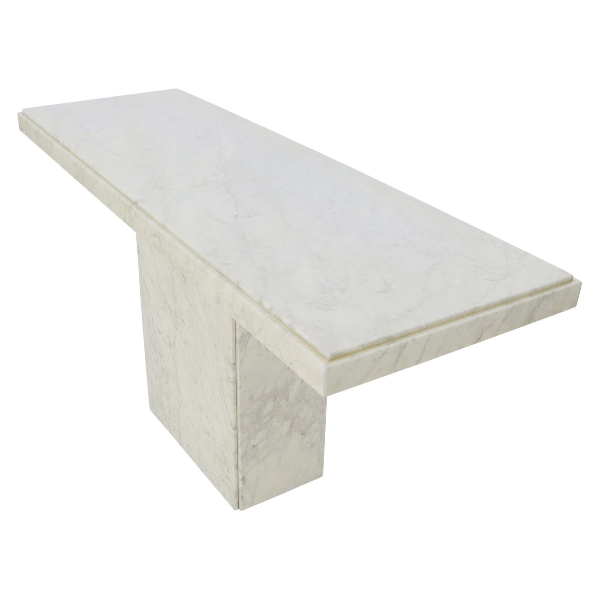 EstablishedLines Rectangle White Marble Top Pedestal Base Console Sofa Table