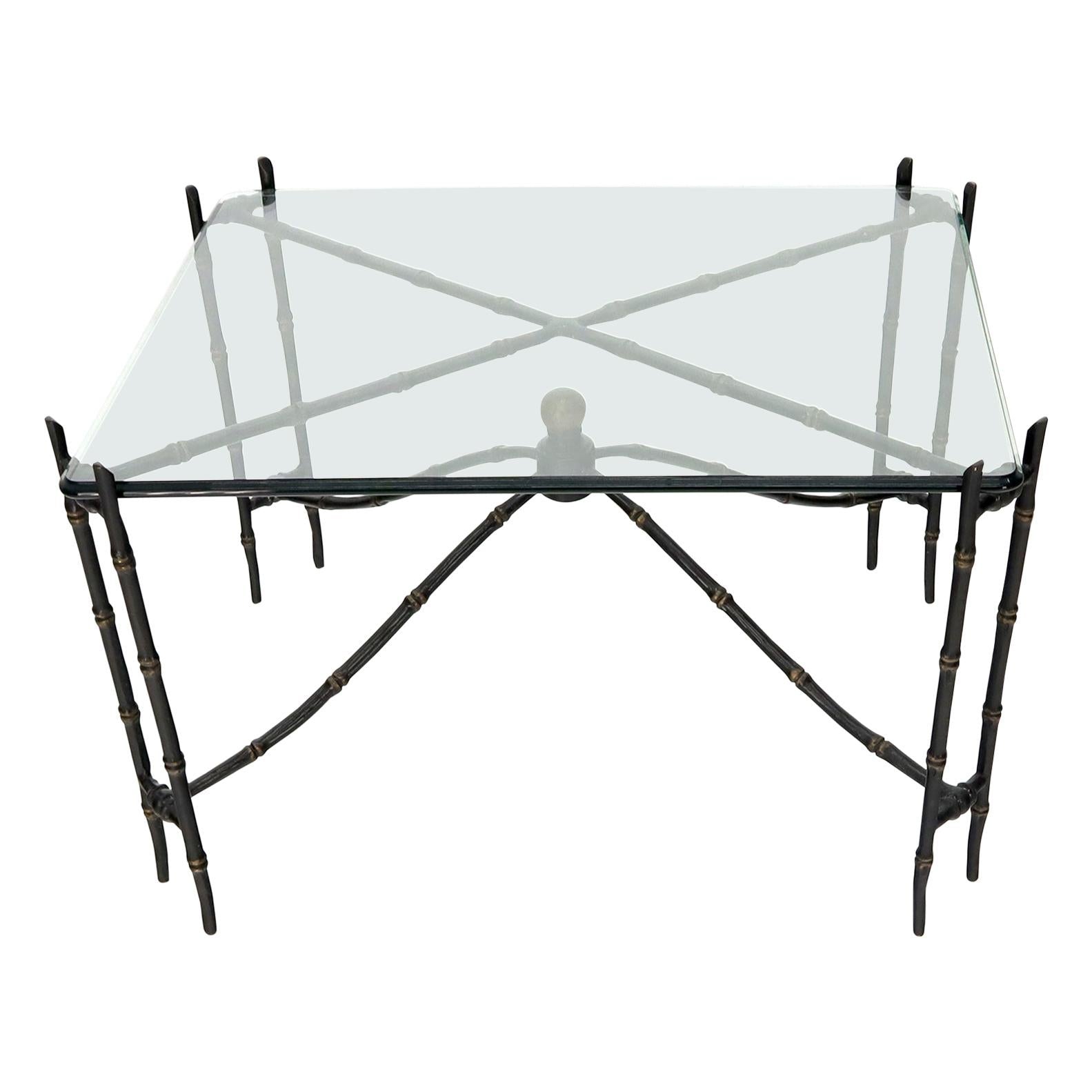 EstablishedLines Bronze Faux Bamboo Glass Top Rectangular Coffee Table