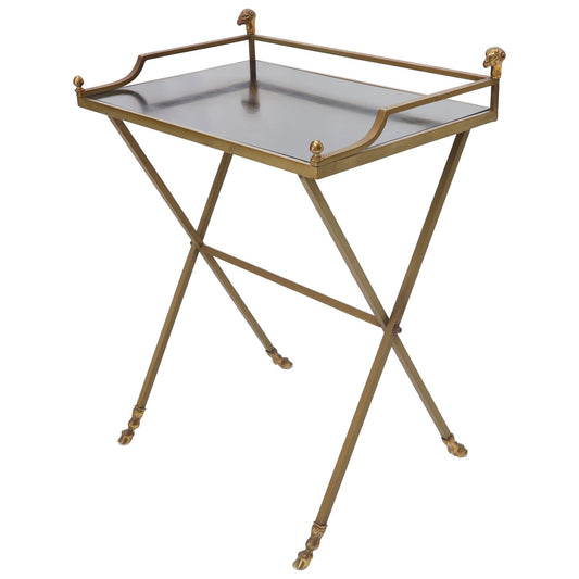 EstablishedLines Chrome and Brass X Base Console w/ Gallery Rams Heads Hoof Feet Black Lamiante