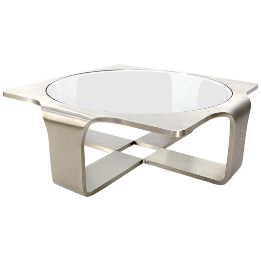 EstablishedLines Phenomenal 1" Thick Bent Stainless Steel Square Coffee Table Glass Top