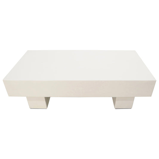 EstablishedLines Mid Century Modern Double Pedestal Thick Cream Off-White Lacquer Coffee Table