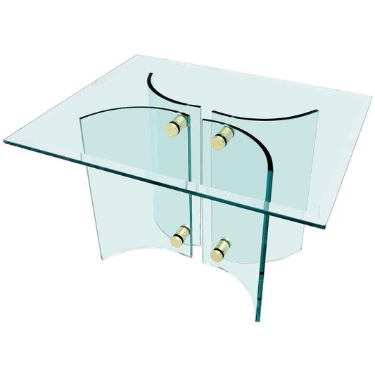 EstablishedLines Curved Glass Base Brass Stretchers Glass Top Side Console Table