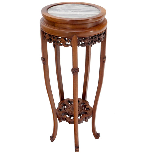 EstablishedLines Chinese Carved Rosewood Marble Top Stand