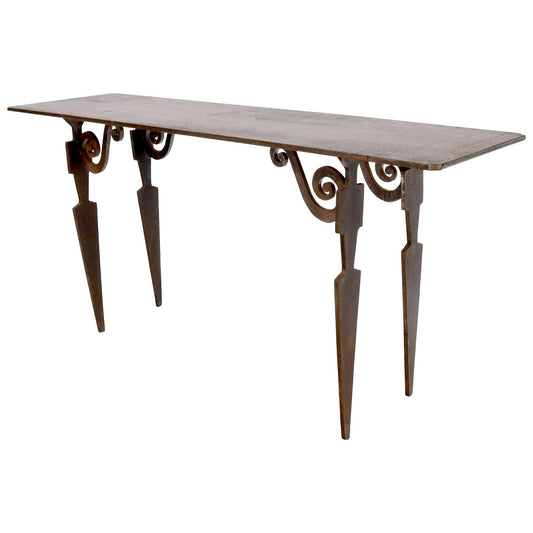 EstablishedLines Thick Solid Steel Plate Top Cut Steel Legs Coffee Table Steam Punk Console Table