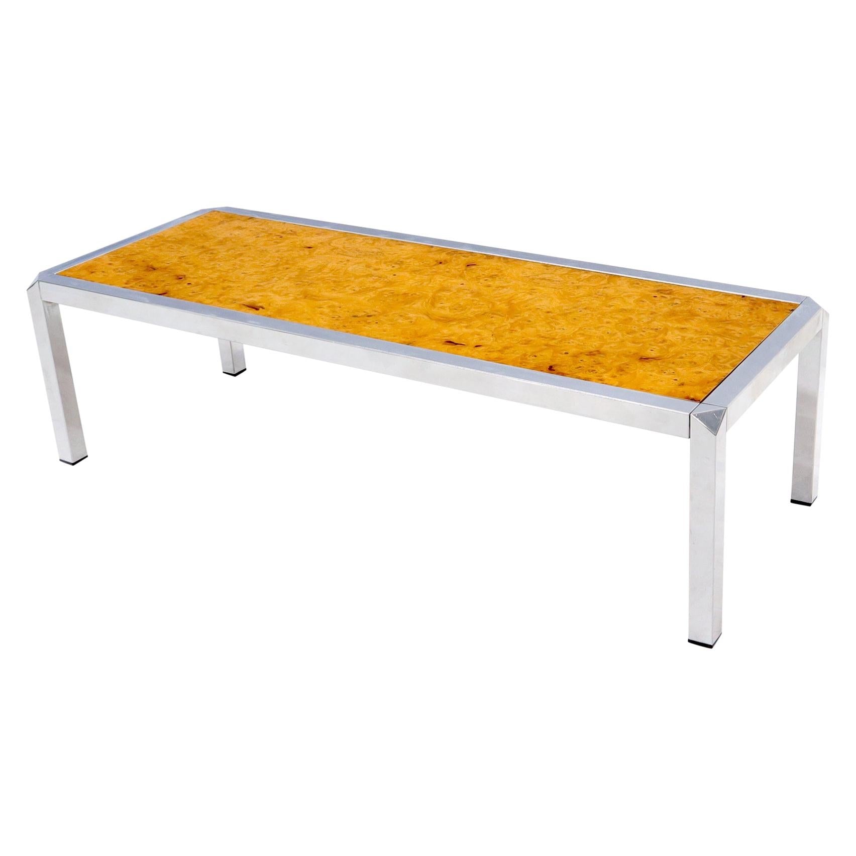 EstablishedLines Burl Wood Top Chrome Base and Trim Rectangular Coffee Table
