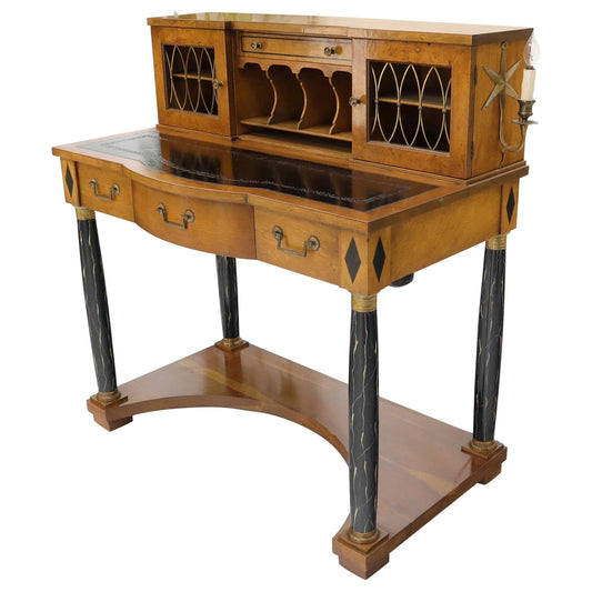 EstablishedLines French Empire Faux Marble Legs Leather Top Sconces Bureau Desk with Organizer