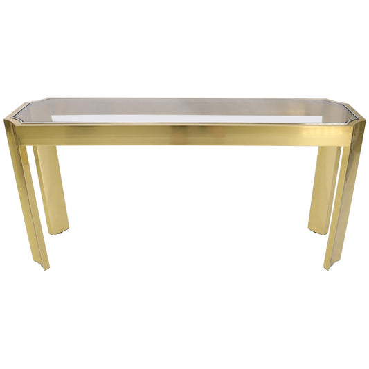 EstablishedLines Concave Leg Brass and Glass Top Rectangular Console Sofa Table