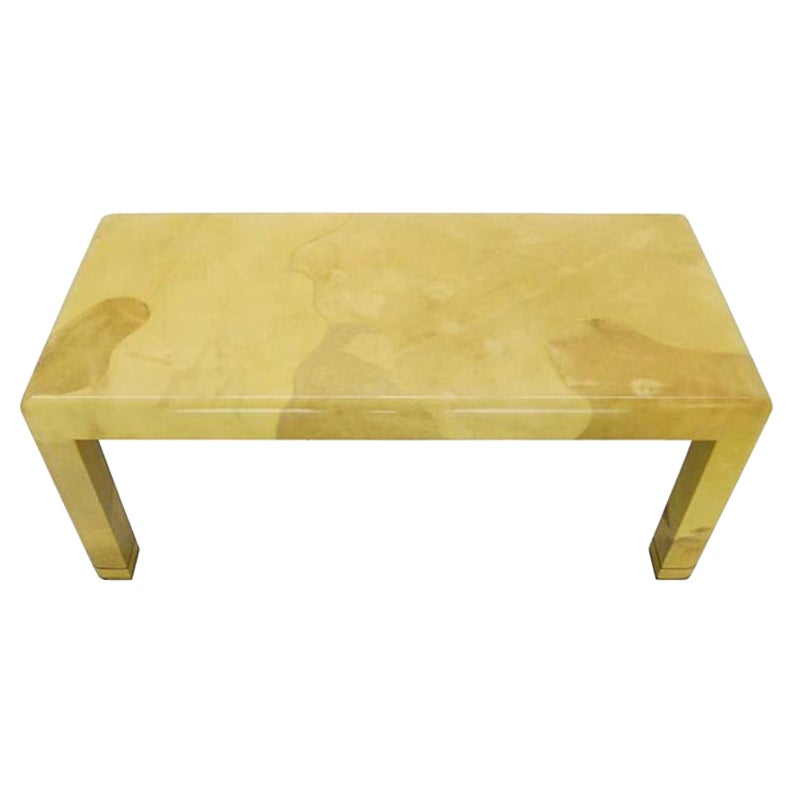 EstablishedLines Mid-Century Modern Lacquered Goat Skin Parchment Coffee Table Brass Feet MINT