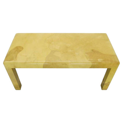 EstablishedLines Mid-Century Modern Lacquered Goat Skin Parchment Coffee Table Brass Feet MINT