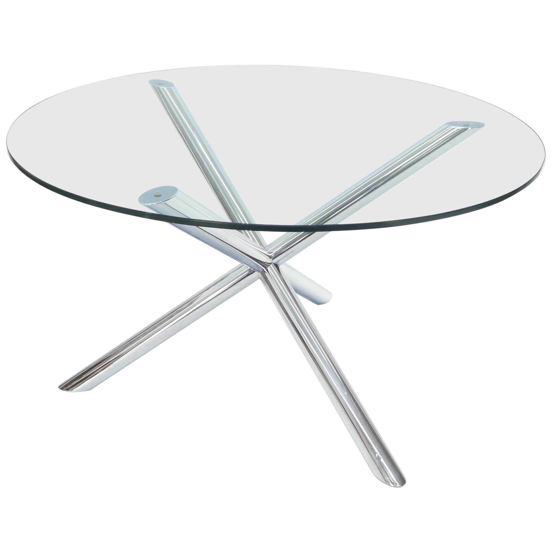EstablishedLines Jack Shape Large Polished Chrome Round Glass Top Dining Table