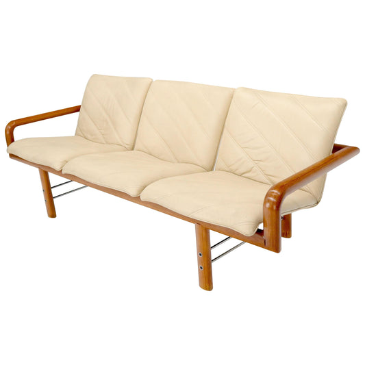 EstablishedLines Leather and Teak Midcentury Danish Modern Floating Sofa