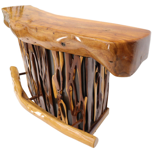 EstablishedLines Natural Organic Shape Thick Slab Top Rosewood Sides Cocktail Bar Liquor Cabinet