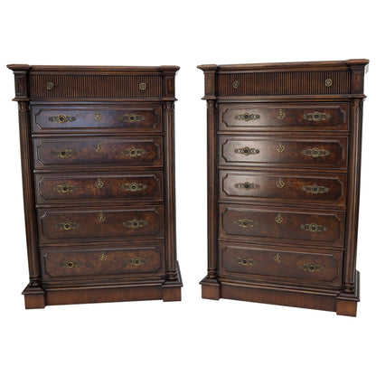 EstablishedLines Pair of Tall 6 Drawers Burl Wood Dressers