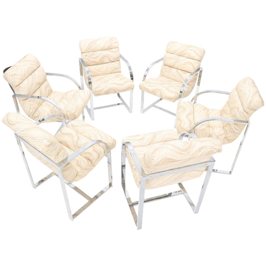 EstablishedLines Set of 6 Scoop Shape Seats Chrome Dining Milo Baughman Room Chairs