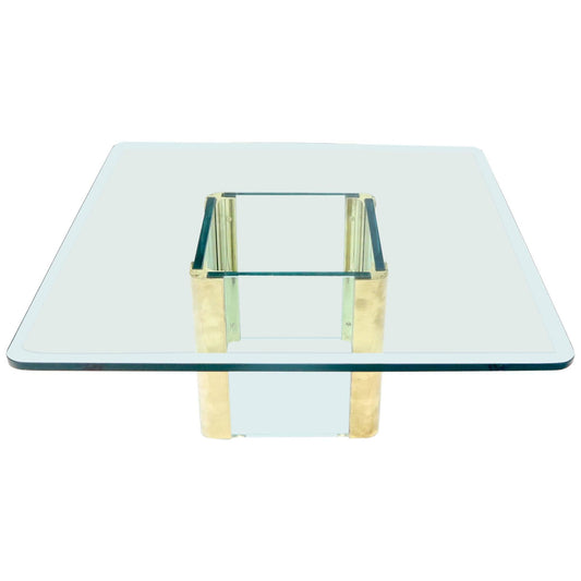 EstablishedLines Mid-Century Modern Square Glass and Brass Coffee Table