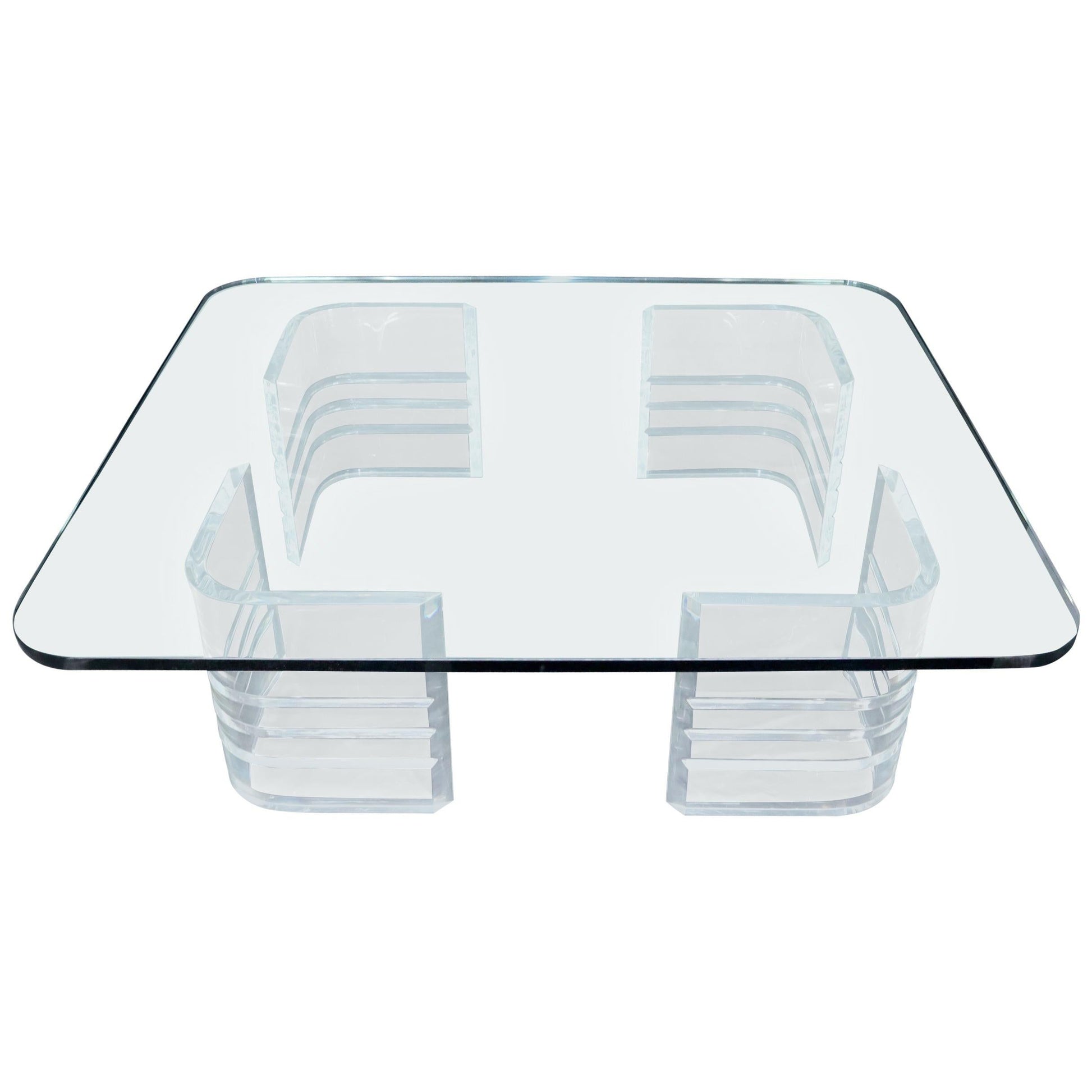 EstablishedLines Large Wide Rectangle Rounded Corners Thick Glass Coffee Table