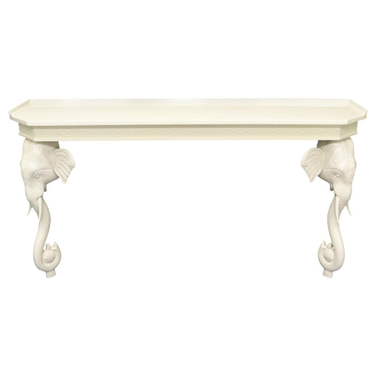 EstablishedLines White Lacquer Carved Elephant Bases Console Wall Table