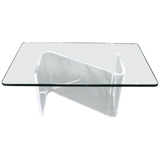 EstablishedLines Bent Lucite Z-Shape Base Thick Glass Top Coffee Table