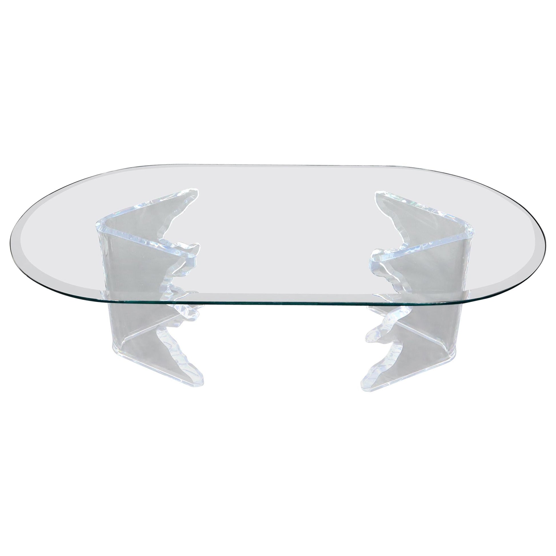 EstablishedLines Mid-Century Modern Live Edge Lucite Base Racetrack Oval Top Coffee Table