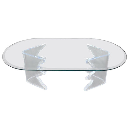 EstablishedLines Mid-Century Modern Live Edge Lucite Base Racetrack Oval Top Coffee Table