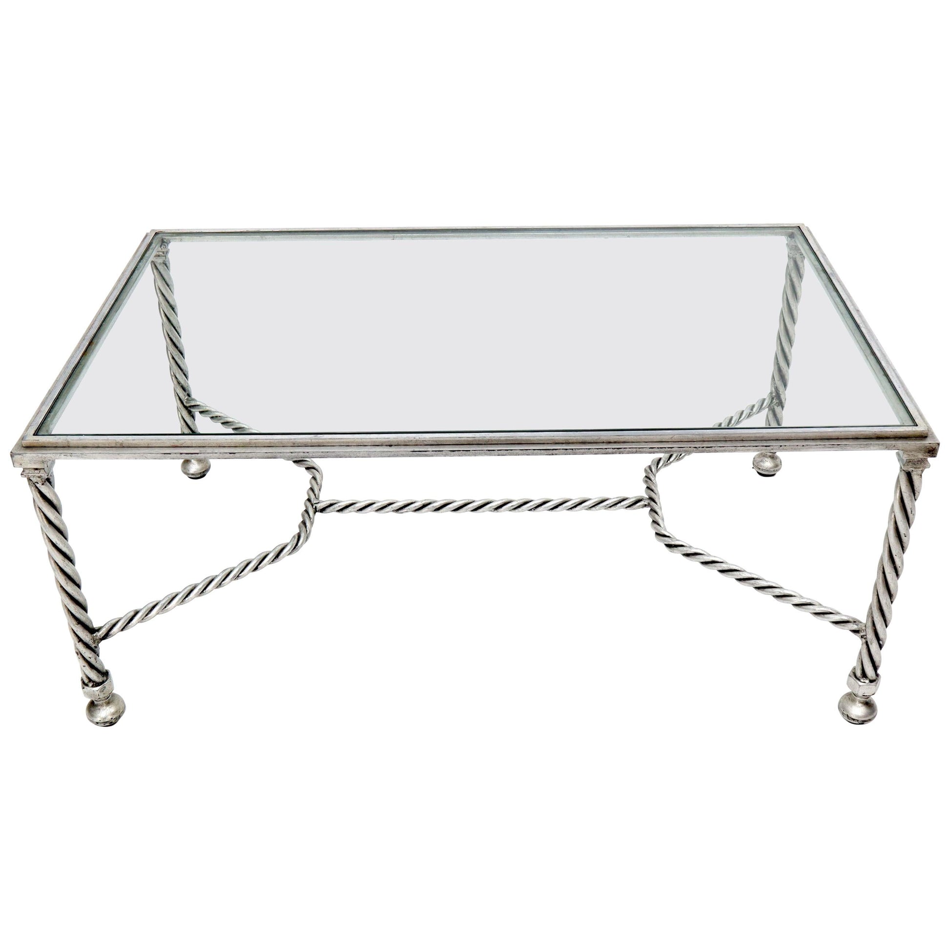 EstablishedLines Forged Metal Twisted Rope Effect Silver Gilt Base Rectangle Coffee Table