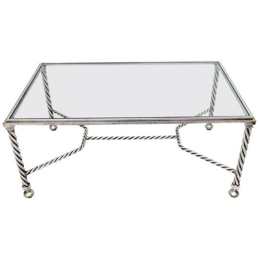 EstablishedLines Forged Metal Twisted Rope Effect Silver Gilt Base Rectangle Coffee Table