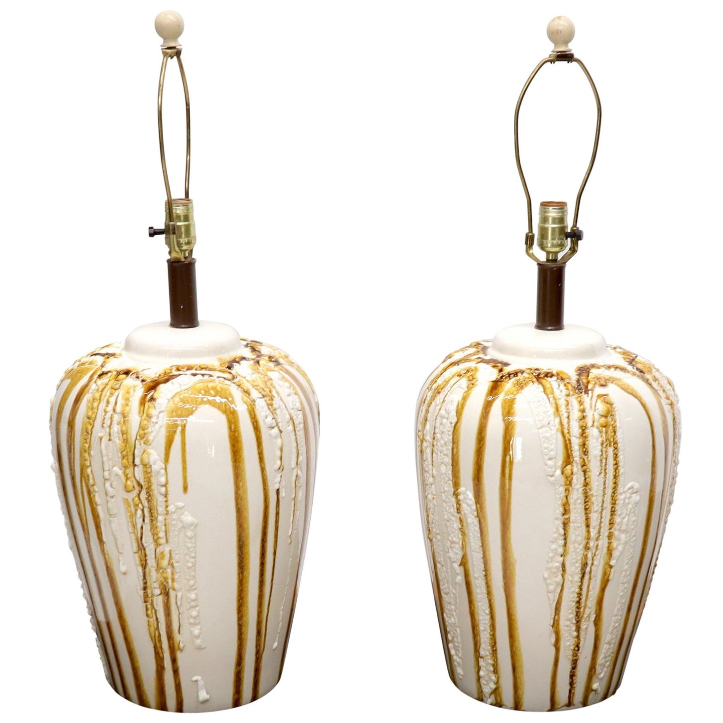 EstablishedLines Pair of Large Ceramic Art Pottery Bases Decorative Caramel Glaze