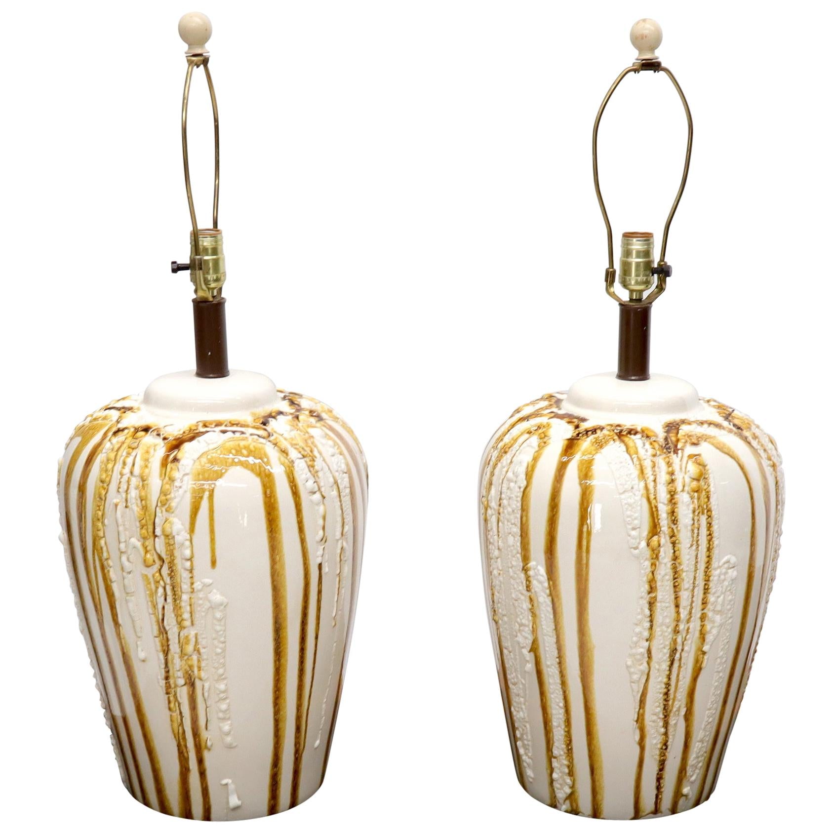 EstablishedLines Pair of Large Ceramic Art Pottery Bases Decorative Caramel Glaze