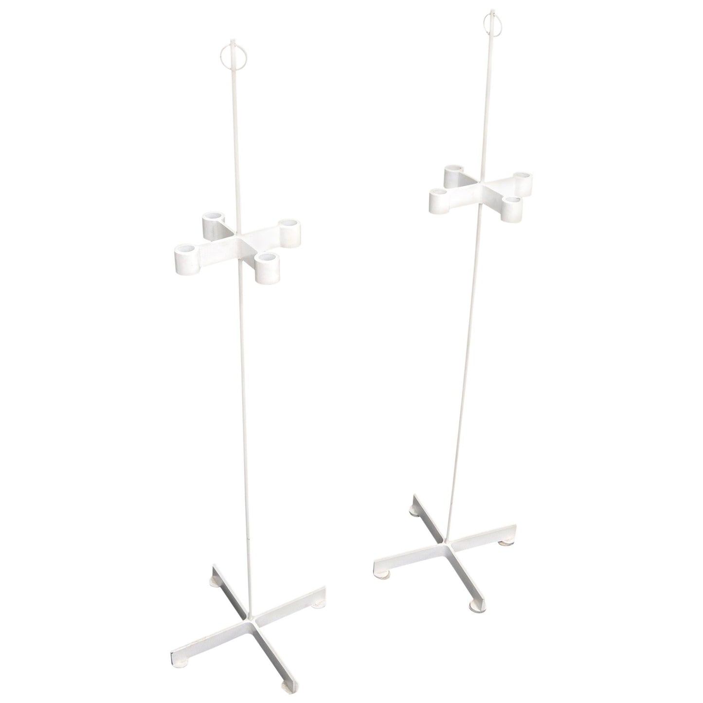 EstablishedLines Pair of Unusual Cast Iron Bases Tall Floor Candle Sticks