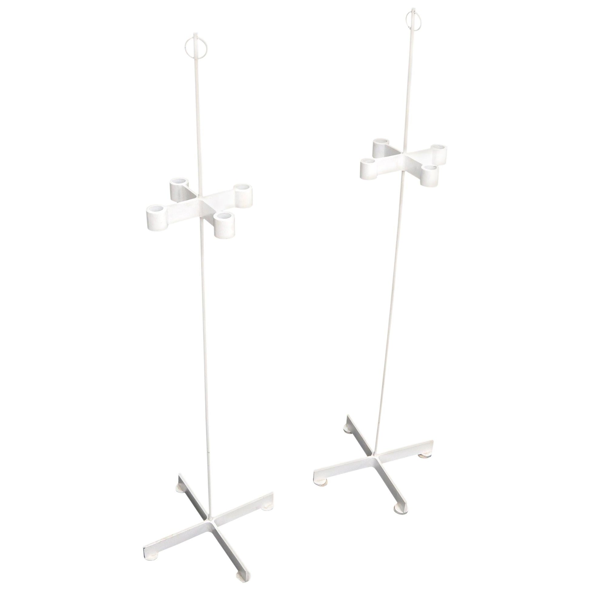 EstablishedLines Pair of Unusual Cast Iron Bases Tall Floor Candle Sticks