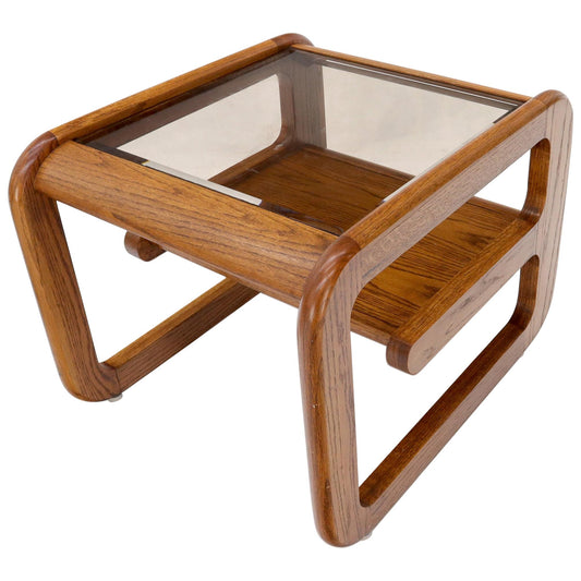 EstablishedLines Smoked Glass Oak Base Floating Shelf Side End Table