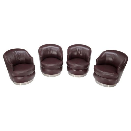 EstablishedLines Set of 4 Barrel Back Leather Chairs Baughman Style