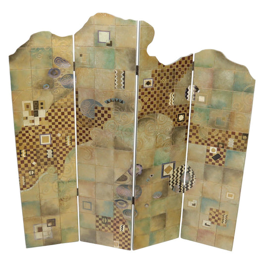 EstablishedLines Studio Made Art Decorated Lacquered 4-Panel Room Divider Screen