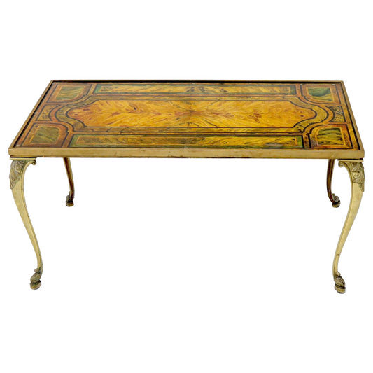 EstablishedLines Brass Frame and Legs Painted Marble-Top Rectangular Coffee Table