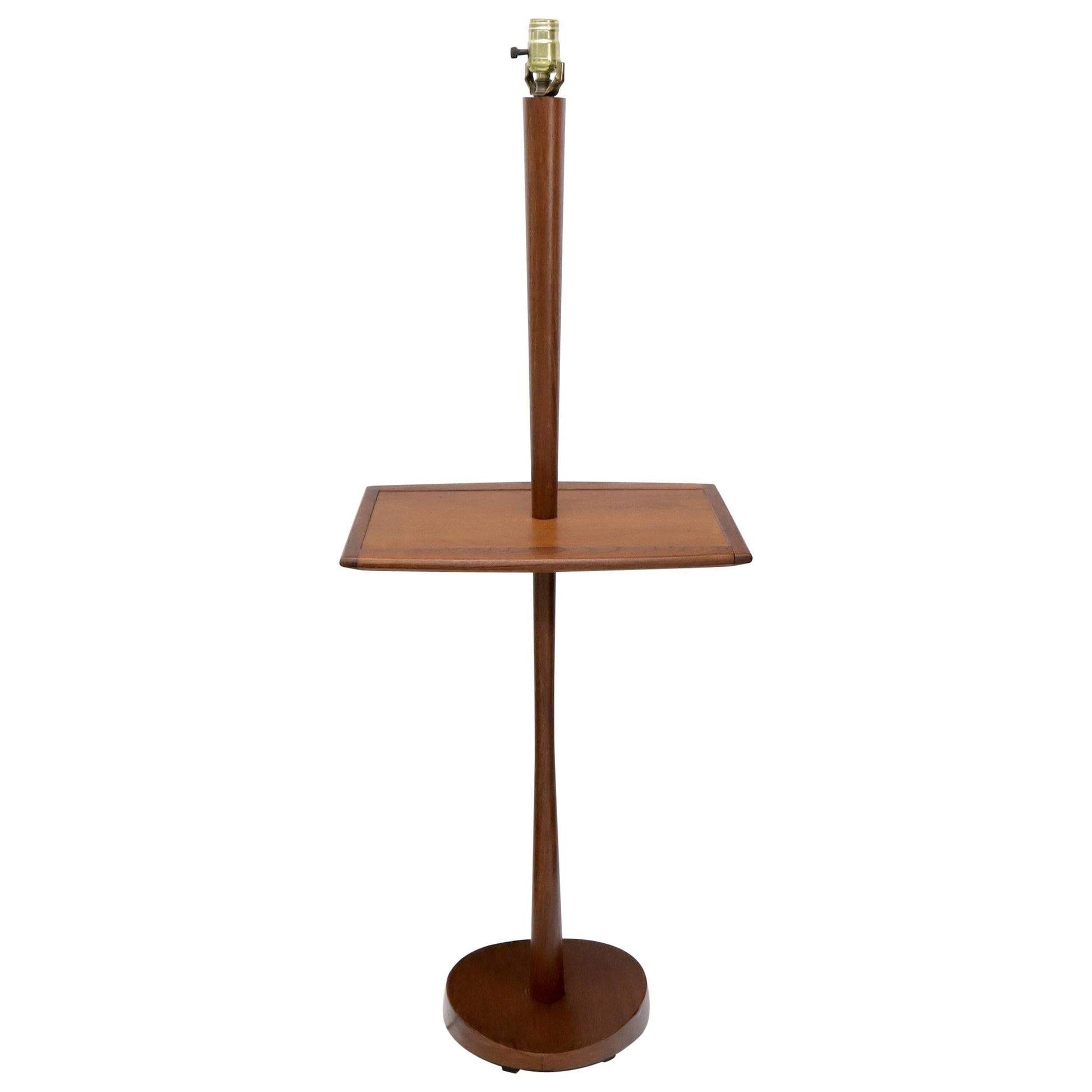 EstablishedLines Solid Oiled Walnut or Teak End Side Table Tapered Base Floor Lamp