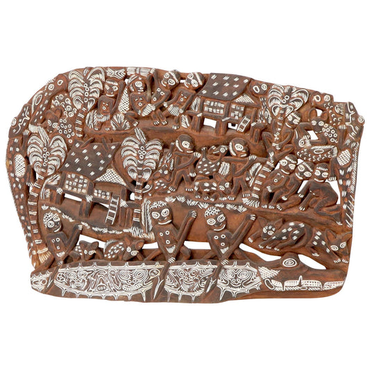EstablishedLines Large Carved Teak Decorative Tribal Wall Art Plaque Sculpture Native People