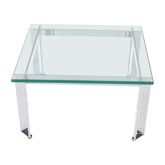 EstablishedLines Mid-Century Modern Chrome Base Square Thick Glass Top Coffee Table