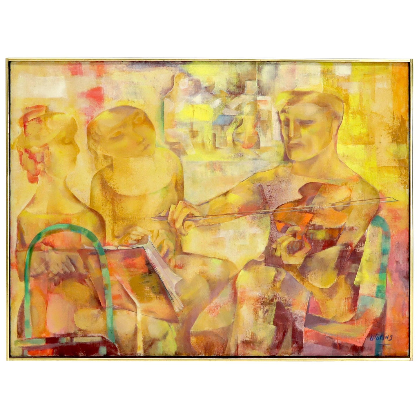 EstablishedLines "Rehearsal" Midcentury Modern Abstract Painting Signed Joseph Wolins
