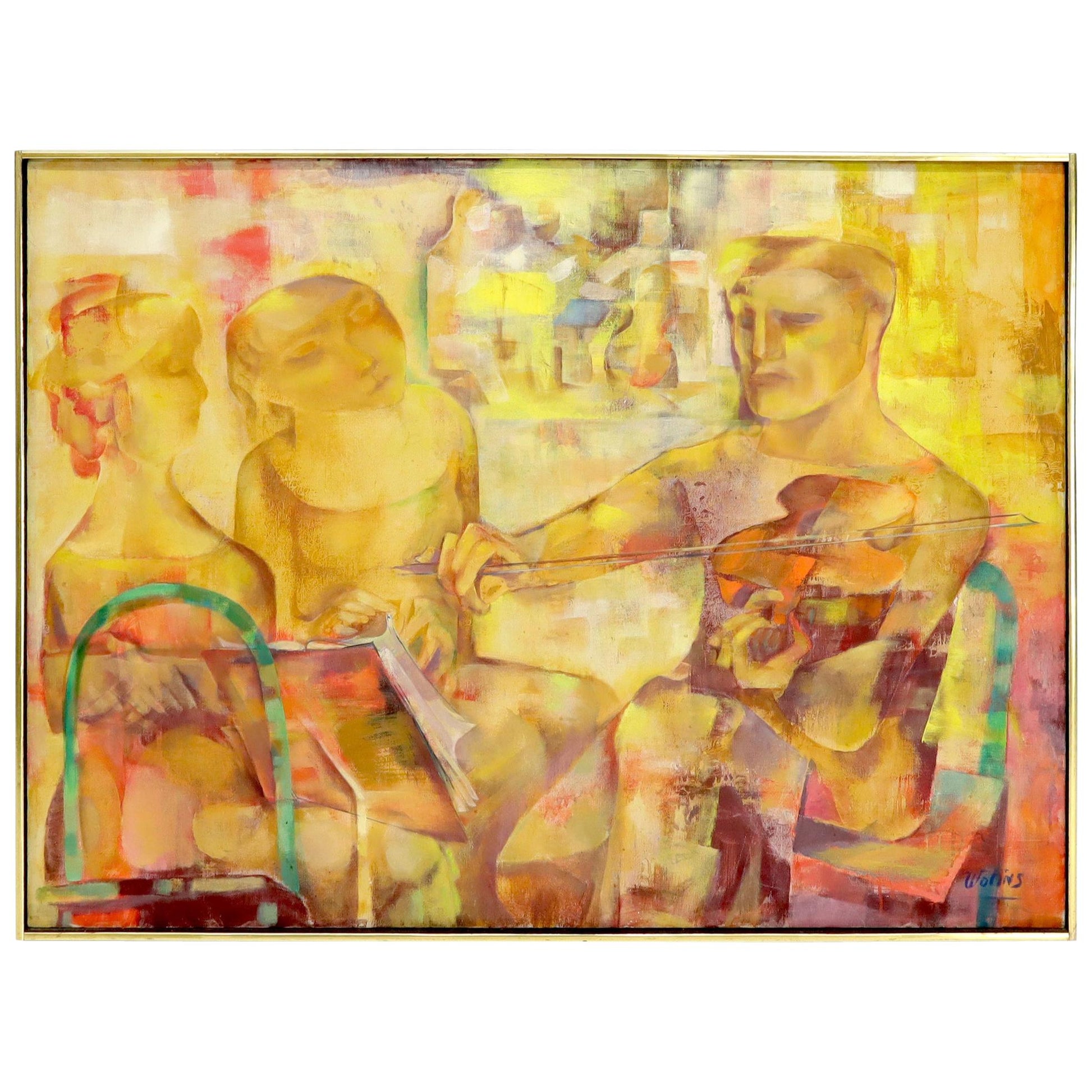 EstablishedLines "Rehearsal" Midcentury Modern Abstract Painting Signed Joseph Wolins