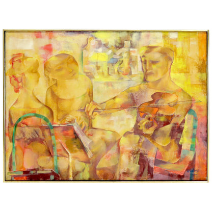 EstablishedLines "Rehearsal" Midcentury Modern Abstract Painting Signed Joseph Wolins