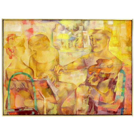 EstablishedLines "Rehearsal" Midcentury Modern Abstract Painting Signed Joseph Wolins
